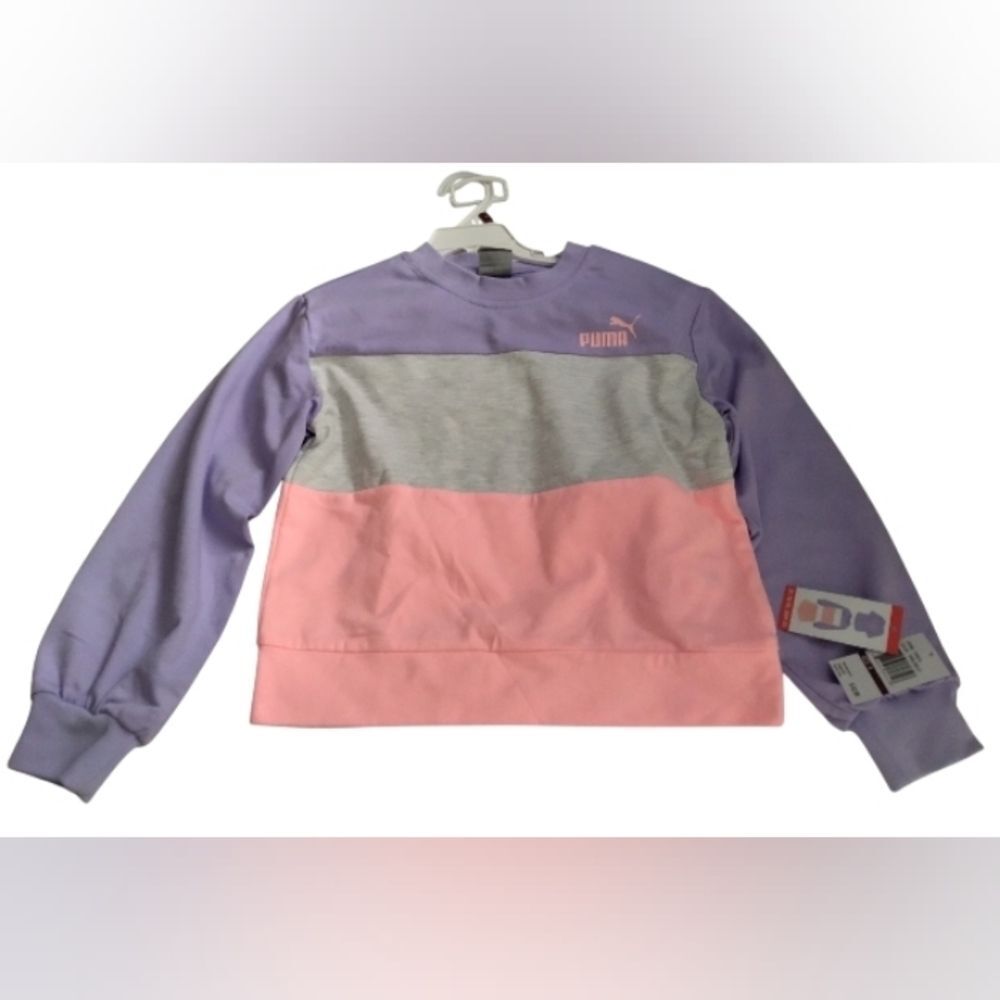 Puma Girls 3 Piece.. Crewneck Pullover .. T-shirt and Pink Shorts New Size 8